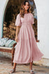 Puff Sleeve Pleated High Waist Flowy Long Dress